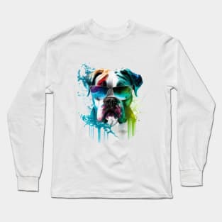 Boxer with sunglasses in Water Color Art perfect Gifts Long Sleeve T-Shirt